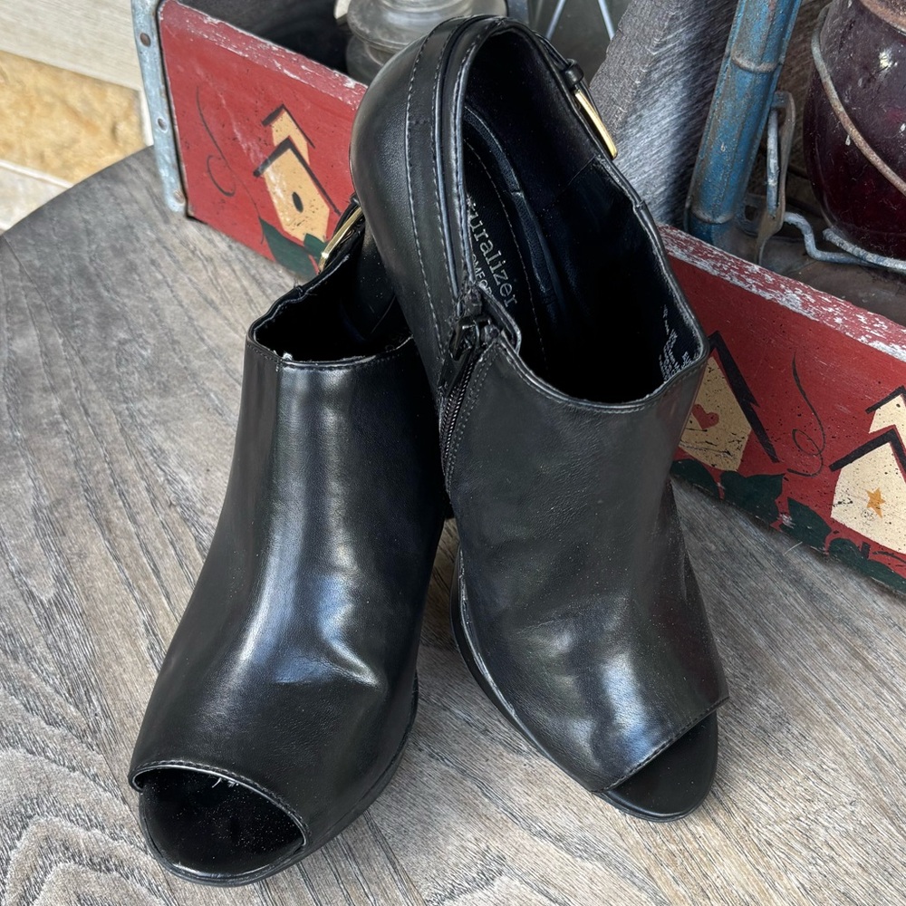 Naturalizer Black Faux Leather Peep-Toe Booties